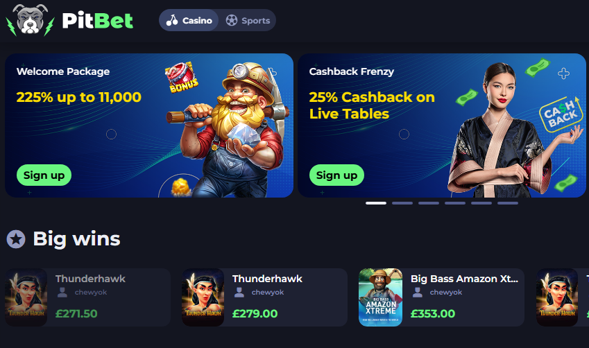 PitBet casino main page